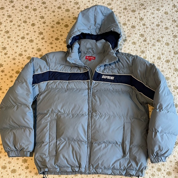 Supreme Stripe Panel Down Jacket size L - Picture 2 of 7